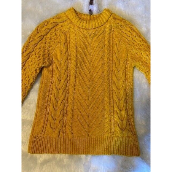 Zara Sweater Womens Size Small Cable Fisherman Chunky Knit Pullover Mustard GUC - Picture 2 of 9